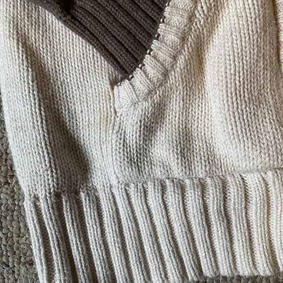 VTG Old Navy Toddler Unisex Knit Sweater Ivory Brown Sz 3T Full Zip Pocket Punk - Picture 7 of 9